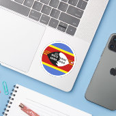 Eswatini Vlag Ronde Sticker (Laptop met iPhone)