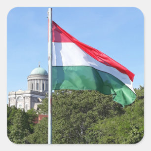 Esztergom Basiliek en Hongaarse vlag Vierkante Sticker