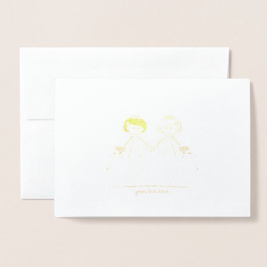 Etched Gold Foil Bride & Bride Weddenschappen Folie Kaarten (Voorkant met envelop)