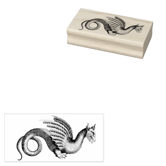 Etched Medieval Fantasy Winged Dragon Wooden Art Rubberstempel (Gestempeld)