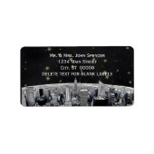 Etched NYC Skyline 2 Black Gold Star H Adres Etiket (Voorkant)