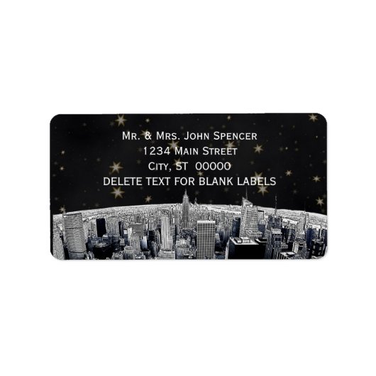 Etched NYC Skyline 2 Black Gold Star H Adres Etiket (Voorkant)