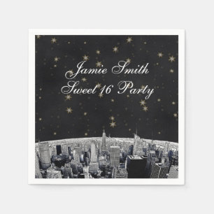 Etched NYC Skyline 2 Black Gold Star Servetten