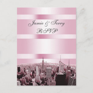 Etched NYC Skyline 2 Black Pink RSVP 1 Uitnodiging Briefkaart