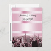 Etched NYC Skyline 2 Black Pink RSVP 1 Uitnodiging Briefkaart (Voorkant / Achterkant)