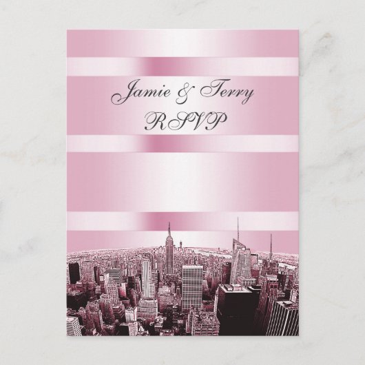 Etched NYC Skyline 2 Black Pink RSVP 1 Uitnodiging Briefkaart (Voorkant)