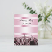 Etched NYC Skyline 2 Black Pink RSVP 1 Uitnodiging Briefkaart (Staand voorkant)