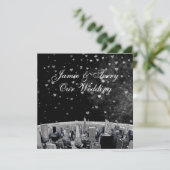 Etched NYC Skyline #2 Black White Heart Wedding Kaart (Staand voorkant)