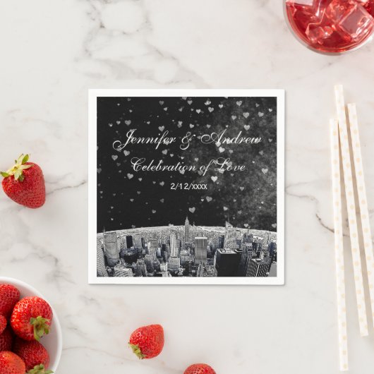 Etched NYC Skyline #2 Black White Heart Wedding Servet (Insitu)