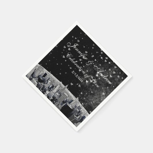 Etched NYC Skyline #2 Black White Heart Wedding Servet (Hoek)