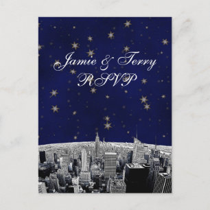Etched NYC Skyline 2 Black White RSVP 1 Uitnodiging Briefkaart