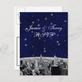 Etched NYC Skyline 2 Black White RSVP 1 Uitnodiging Briefkaart (Voorkant / Achterkant)