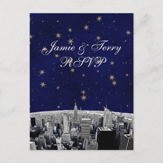 Etched NYC Skyline 2 Black White RSVP 1 Uitnodiging Briefkaart (Voorkant)