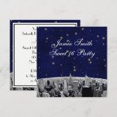 Etched NYC Skyline 2 Blauw Gouden Ster Sweet 16 Pa Kaart (Voorkant / Achterkant)