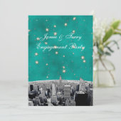 Etched NYC Skyline 2 Blauwgroen Gold Star V Verlov Kaart (Staand voorkant)