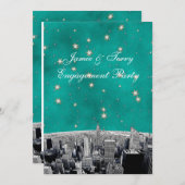 Etched NYC Skyline 2 Blauwgroen Gold Star V Verlov Kaart (Voorkant / Achterkant)