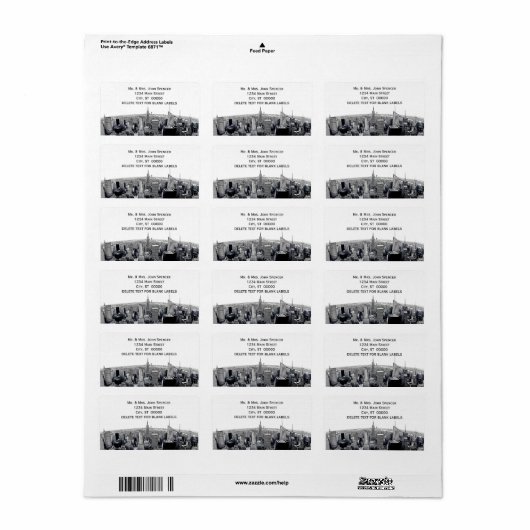 Etched NYC Skyline #2 H Adres Etiket (Full Sheet)