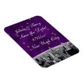 Etched NYC Skyline 2 Paars Gold Star Save Date Magneet (Rechterzijde)