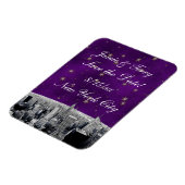 Etched NYC Skyline 2 Paars Gold Star Save Date Magneet (Linkerzijde)