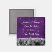 Etched NYC Skyline 2 Paars Gold Star Save Date Magneet (Voorkant / Achterkant)