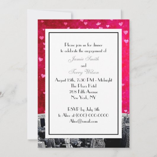 Etched NYC Skyline #2 Roze Red Heart Verloving V Kaart (Achterkant)