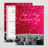 Etched NYC Skyline #2 Roze Red Heart Verloving V Kaart (Voorkant / Achterkant)