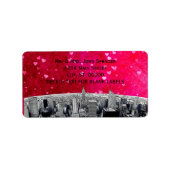 Etched NYC Skyline #2 Roze rood hart H Adres Etiket (Voorkant)