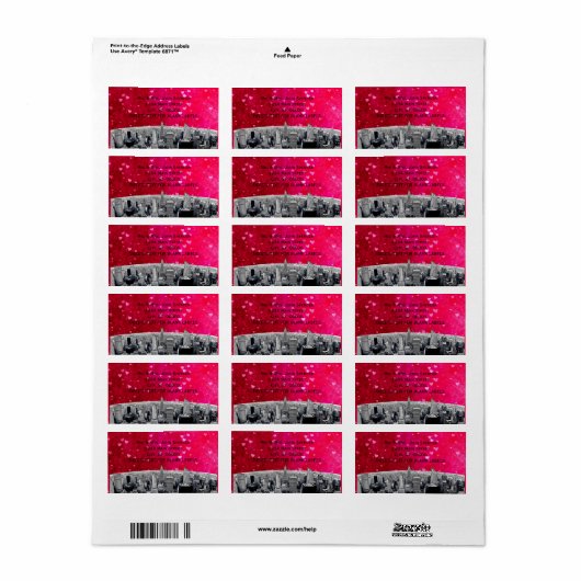 Etched NYC Skyline #2 Roze rood hart H Adres Etiket (Full Sheet)