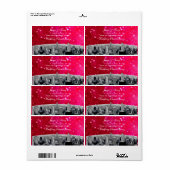 Etched NYC Skyline #2 Roze rood hart H Wijnlabel Etiket (Full Sheet)