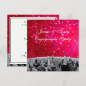 Etched NYC Skyline #2 Roze Rood Hart Verloving Kaart (Voorkant / Achterkant)