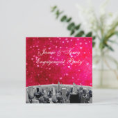 Etched NYC Skyline #2 Roze Rood Hart Verloving Kaart (Staand voorkant)
