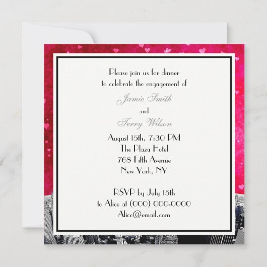 Etched NYC Skyline #2 Roze Rood Hart Verloving Kaart (Achterkant)