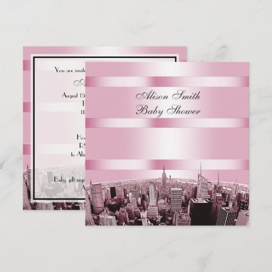 Etched NYC Skyline 2 Zwart Roze Baby shower Kaart (Voorkant / Achterkant)