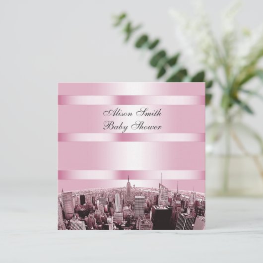 Etched NYC Skyline 2 Zwart Roze Baby shower Kaart (Staand voorkant)