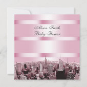 Etched NYC Skyline 2 Zwart Roze Baby shower Kaart (Voorkant)