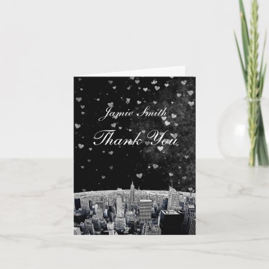 Etched NYC skyline #2 zwart wht hart dank u Bedankkaart (Voorkant)