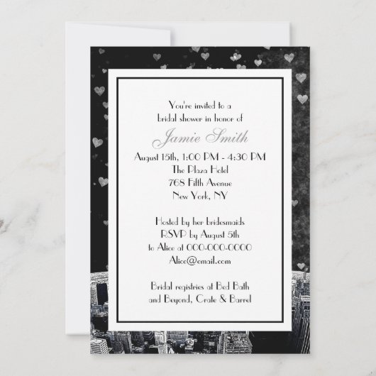 Etched NYC Skyline #2 Zwart Wht HRT Bruidsdouche V Kaart (Achterkant)