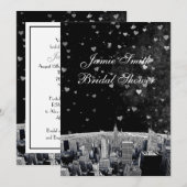 Etched NYC Skyline #2 Zwart Wht HRT Bruidsdouche V Kaart (Voorkant / Achterkant)