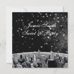 Etched NYC Skyline #2 Zwart Wit Hart Sweet 16 Kaart