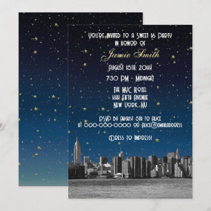 Etched NYC Skyline #3 Starry Blu Sunset Sweet 16 V Kaart
