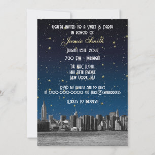 Etched NYC Skyline #3 Starry Blu Sunset Sweet 16 V Kaart