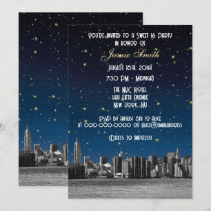 Etched NYC Skyline #3 Starry Blu Sunset Sweet 16 V Kaart