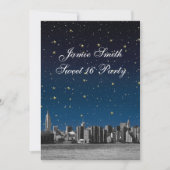 Etched NYC Skyline #3 Starry Blu Sunset Sweet 16 V Kaart (Voorkant)