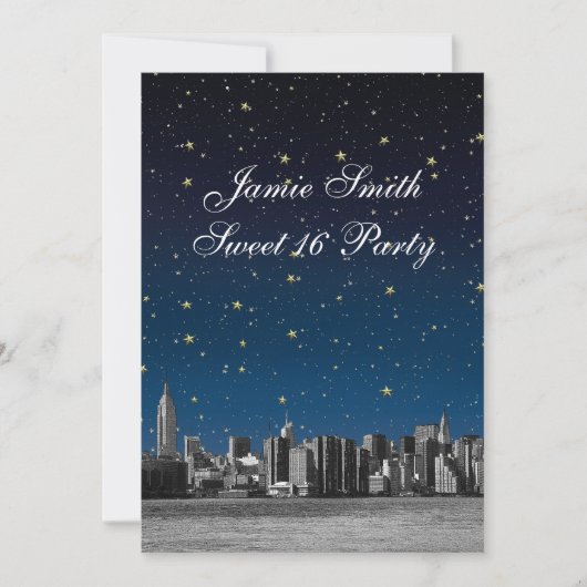 Etched NYC Skyline #3 Starry Blu Sunset Sweet 16 V Kaart (Voorkant)