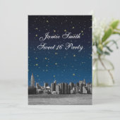 Etched NYC Skyline #3 Starry Blu Sunset Sweet 16 V Kaart (Staand voorkant)