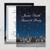 Etched NYC Skyline #3 Starry Blu Sunset Sweet 16 V Kaart (Voorkant / Achterkant)