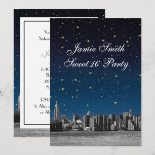 Etched NYC Skyline #3 Starry Blu Sunset Sweet 16 V Kaart