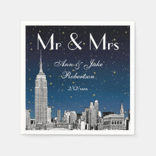 Etched NYC Skyline Blue Starry Weddenschap #2 Servetten