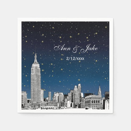 Etched NYC Skyline Blue Starry Wedding Servet (Voorkant)