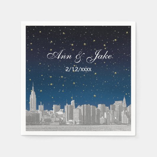 Etched NYC Skyline Blue Starry Wedding Servet (Voorkant)